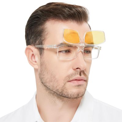 OCCI CHIARI Night Vision Bifocal Reading Glasses Flip Up Readers Anti Glare Yellow Lens Nighttime Glasses Men(Clear 2.75x) 1.0 1.25 1.5 1.75 2.0 2.25 2.5 2.75 3.0 3.5 4.0 5.0 6.0