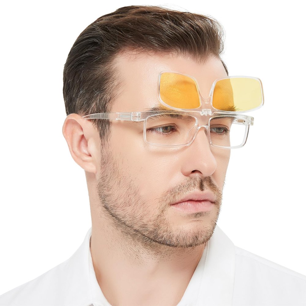 OCCI CHIARI Night Vision Bifocal Reading Glasses Flip Up Readers Anti Glare Yellow Lens Nighttime Glasses Men(Clear 2.75x) 1.0 1.25 1.5 1.75 2.0 2.25 2.5 2.75 3.0 3.5 4.0 5.0 6.0