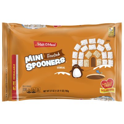 Malt-O-Meal Mini Frosted Spooners Breakfast Cereal, Sweet Frosted-Wheat Squares, Family Bulk Size 27 oz Resealable Bag