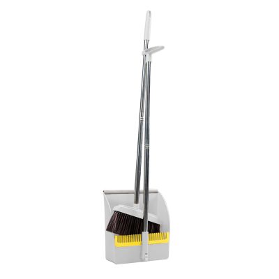 42.7'' Broom with Dustpan Combo Set, House Warming Gifts New Home, Dust pan and Broom Set, Long Handle Broom with Stand Up Dustpan Combo Set for Office Home Kitchen Lobby Floor Use (Khaki)