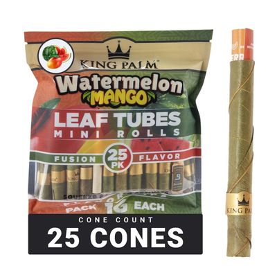 KING PALM King Palm Mini Prerolled Cones - All Natural Preroll Palm Leaf Cone - Corn Husk Filter Tip - Organic Per Rolled Palm Leaf Wraps - 25 Cones per Pack - (Watermelon Mango, 1 Pack, 25 Cones)