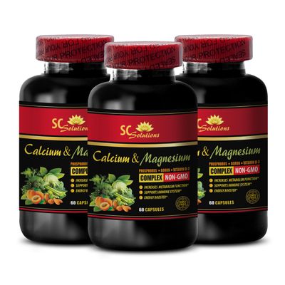 Calcium Magnesium Powder Organic - Calcium Magnesium Complex with Vitamin D and Boron - Mood Vitamins, Mood Booster Supplement, Herbal Immune Support, Muscle Recovery Powder - 3 Bottles 180 Capsules