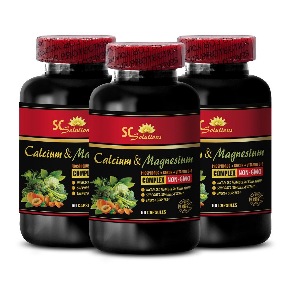 Calcium Magnesium Powder Organic - Calcium Magnesium Complex with Vitamin D and Boron - Mood Vitamins, Mood Booster Supplement, Herbal Immune Support, Muscle Recovery Powder - 3 Bottles 180 Capsules