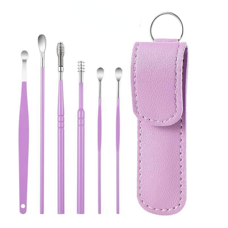 DOOKAA Ear Cleaning Artifact Stainless Steel Earpick Ear Cleaning Set Spring Spiral Ear Cleaning Tool Portable 6-Piece Set