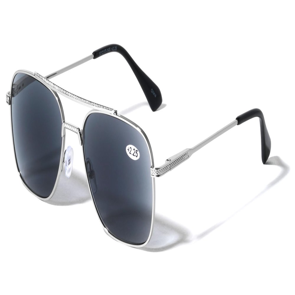 V.W.E. Square Metal Outdoor Sunglasses Reader - UV Protection Tinted Reading Glasses (NOT BIFOCAL) (Silver, 2.75, multiplier_x)