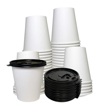 12 oz Disposable White Paper Coffee Cups with Black Flat Lids, Recyclable Hot/Cold Beverage Paper Drinking Cups with Lids for Tea, Water, Coffee, Travel, Picnic, Breakroom, Office (250 PACK)