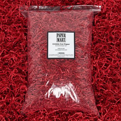 Paper Mart Crinkle Cut Paper for Gift Box (2 lb), Shredded Red Basket Filler