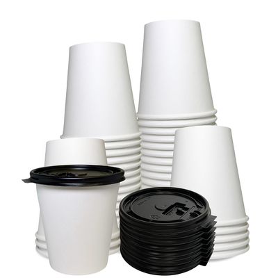 10 oz Disposable White Paper Coffee Cups with Black Flat Lids, Recyclable Hot/Cold Beverage Paper Drinking Cups with Lids for Tea, Water, Coffee, Travel, Picnic, Breakroom, Office (25 PACK)