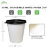 10 oz Disposable White Paper Coffee Cups with Black Flat Lids, Recyclable Hot/Cold Beverage Paper Drinking Cups with Lids for Tea, Water, Coffee, Travel, Picnic, Breakroom, Office (150 PACK) view 3