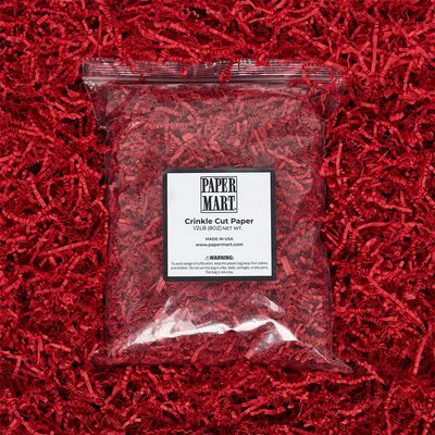 Paper Mart Crinkle Cut Paper Shred, Red 1/2 LB Bag, Shredded Paper for Gift Baskets, 9 x 11 x 3.5 Inches of Accordion Shaped Crinkle Paper