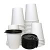10 oz Disposable White Paper Coffee Cups with Black Flat Lids, Recyclable Hot/Cold Beverage Paper Drinking Cups with Lids for Tea, Water, Coffee, Travel, Picnic, Breakroom, Office (200 PACK) view 1