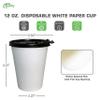 12 oz Disposable White Paper Coffee Cups with Black Flat Lids, Recyclable Hot/Cold Beverage Paper Drinking Cups with Lids for Tea, Water, Coffee, Travel, Picnic, Breakroom, Office (25 PACK) view 3