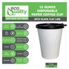 12 oz Disposable White Paper Coffee Cups with Black Flat Lids, Recyclable Hot/Cold Beverage Paper Drinking Cups with Lids for Tea, Water, Coffee, Travel, Picnic, Breakroom, Office (150 PACK) view 2