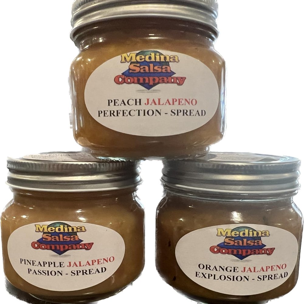 Medina Salsa Company - Sweet Heat Jalapeno Spreads! - 3 Pack - (Peach, Pineapple and Orange)