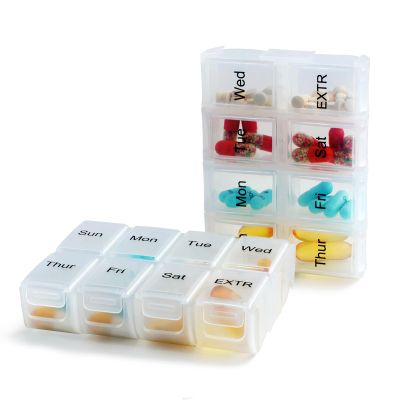 2 Packs Weekly Travel Pill Organizer Case for Purse with Removable 7 Day Box, Fashionable Pill Container for Medicine, Vitamin, Supplement