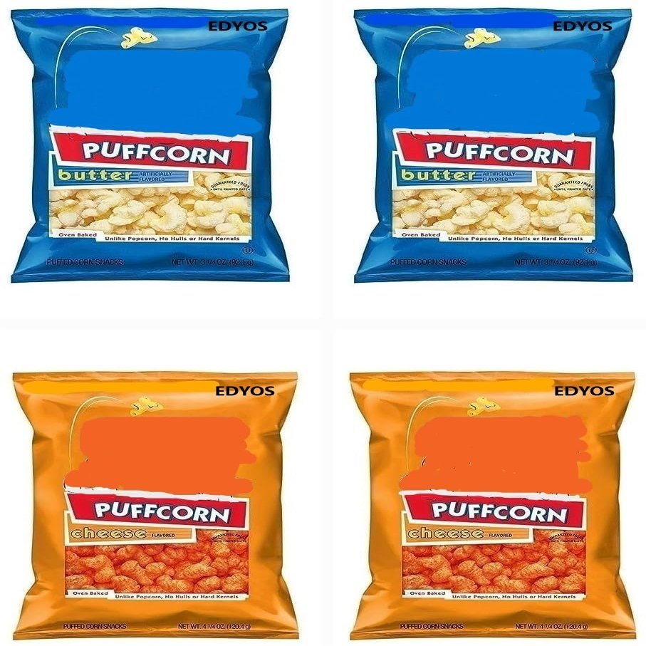 Puffcorn Variety Four (4) - Pack (2) Butter Flavor 3.25 oz and (2) Cheese Flavor 4.25 oz