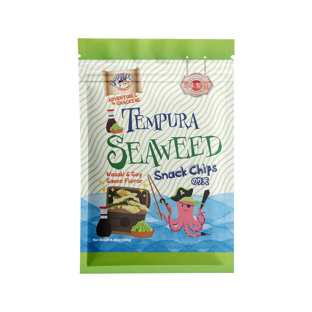 Japanese Tempura Seaweed Chips, Noriten Wasabi and Soy Sauce Flavor | 5.29oz | Made in Japan by Swashbuckle Snacks