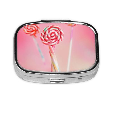 Colorful Lollipop Everyday Pill Organizer, Fits in Pocket, 2 Compartment Portable Pill Box for Medications, Vitamins and More