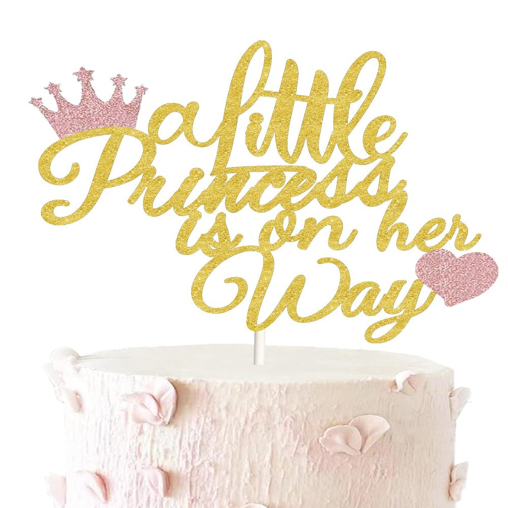 Little Princess Baby Shower Cake Topper - Gender Reveal Party Decoration (Gold)