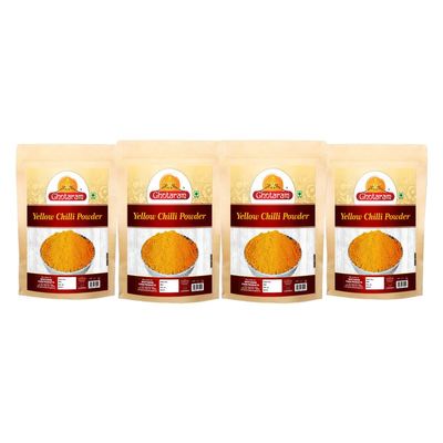 Ghotaram Lovongi Natural Ghost Pepper Powder, Bhut Jolokia Chilli Powder Mix With Yellow Chilli Powder Peeli Mirch Powder, Extremely Hot Chilli Powder Peesi Peeli Mirch Powder-80Gx4Pk