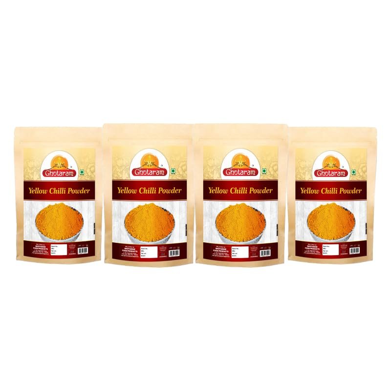 Ghotaram Lovongi Natural Ghost Pepper Powder, Bhut Jolokia Chilli Powder Mix With Yellow Chilli Powder Peeli Mirch Powder, Extremely Hot Chilli Powder Peesi Peeli Mirch Powder-80Gx4Pk