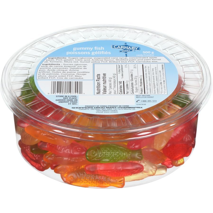Carnaby Sweet Gummy Fish, 500g/17.5 oz, Tub (Imported from Canada)