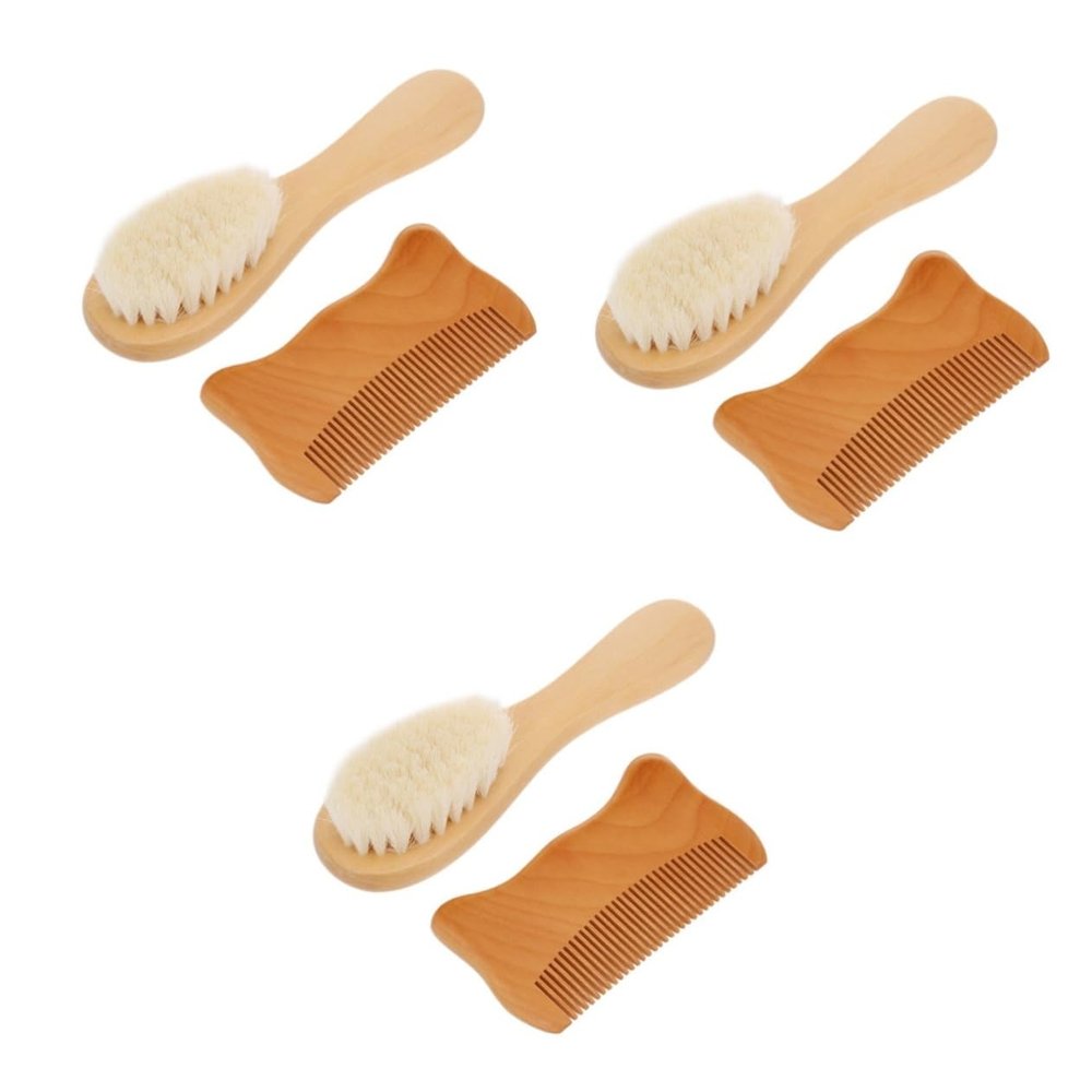 Healifty 6pcs Bathing Brush and Wooden Comb Set Natural Goat Hair for Gentle Scalp Care for Toddlers and Easy to Use
