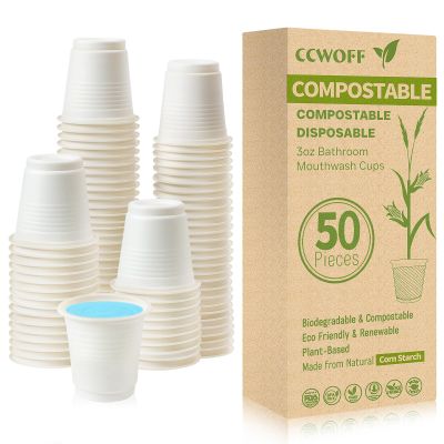 CCWOFF 3 oz Bathroom Cups 100% Compostable Cups Biodegradable Eco Friendly Cups Mouthwash Cups for Rinsing Mouth Shot Cups Disposable for Tasting (50 Pack)