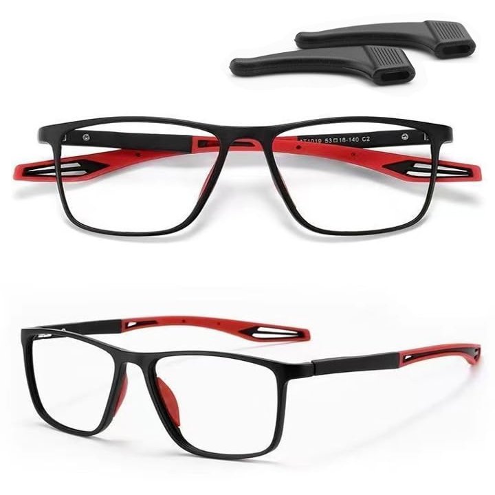 Bulnire Certainow Reading Glasses, Men's Sports Ultra-Light Anti-Blue Light Presbyopic Glasses with Anti-slip Silicone Ear Clip (Red, 3.5, diopters)