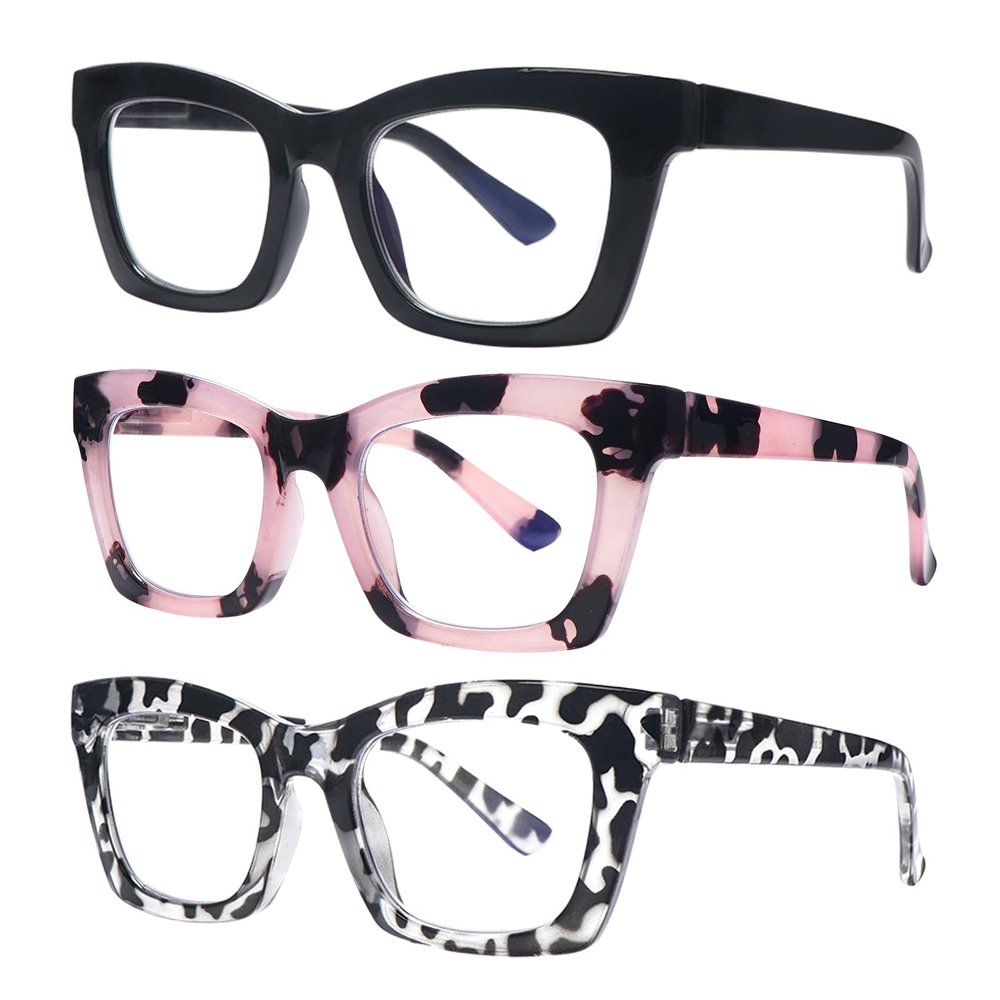SIGVAN 3 Pack Oprah Style Reading Glasses for Women Men Blue Light Blocking Square Computer Readers with Spring Hinge (3 Mix, 1.5, multiplier_x)
