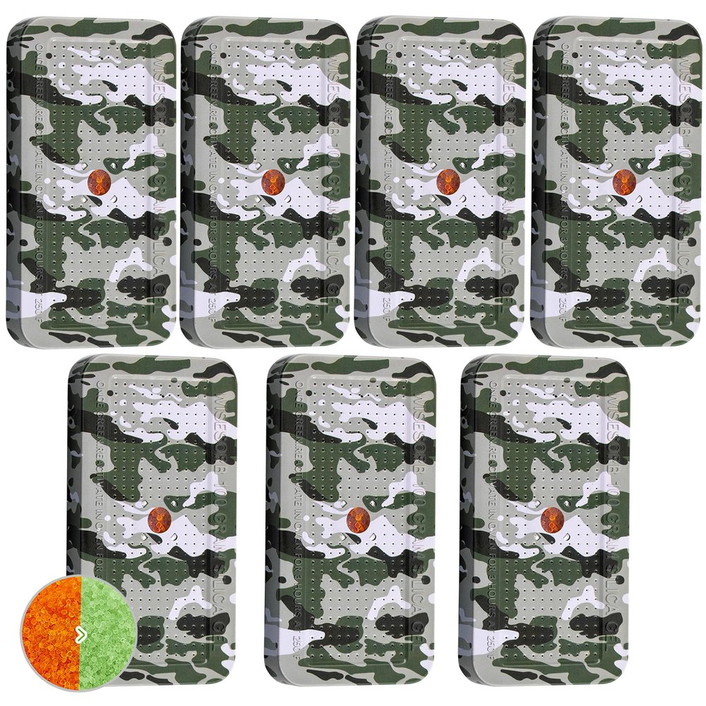 Wisesorb 100 Gram Gun Safe Dehumidifier, Pack of 7 Camouflage Pattern Reusable Silica Gel Packets Desiccant, Moisture Absorbers Dehumidifiers for Room, Bathroom, Basement (Orange to Green)