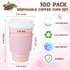 Bokon 100 Pack Disposable Coffee Cups 16 oz Spring Paper Coffee Cups Bulk with Lids Sleeves Straws Pastel Disposable Insulated Drinking for Hot Cold Beverage Tea Drinks Easter Party Supply, 4 Colors view 3