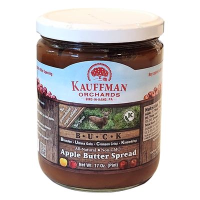 Kauffman Orchards "BUCK" Apple Butter Spread, No Sugar or Spice Added, Made with Blondee, Ultima Gala, Crimson Crisp, and Kindercrisp Apples, 17 Oz. Jar