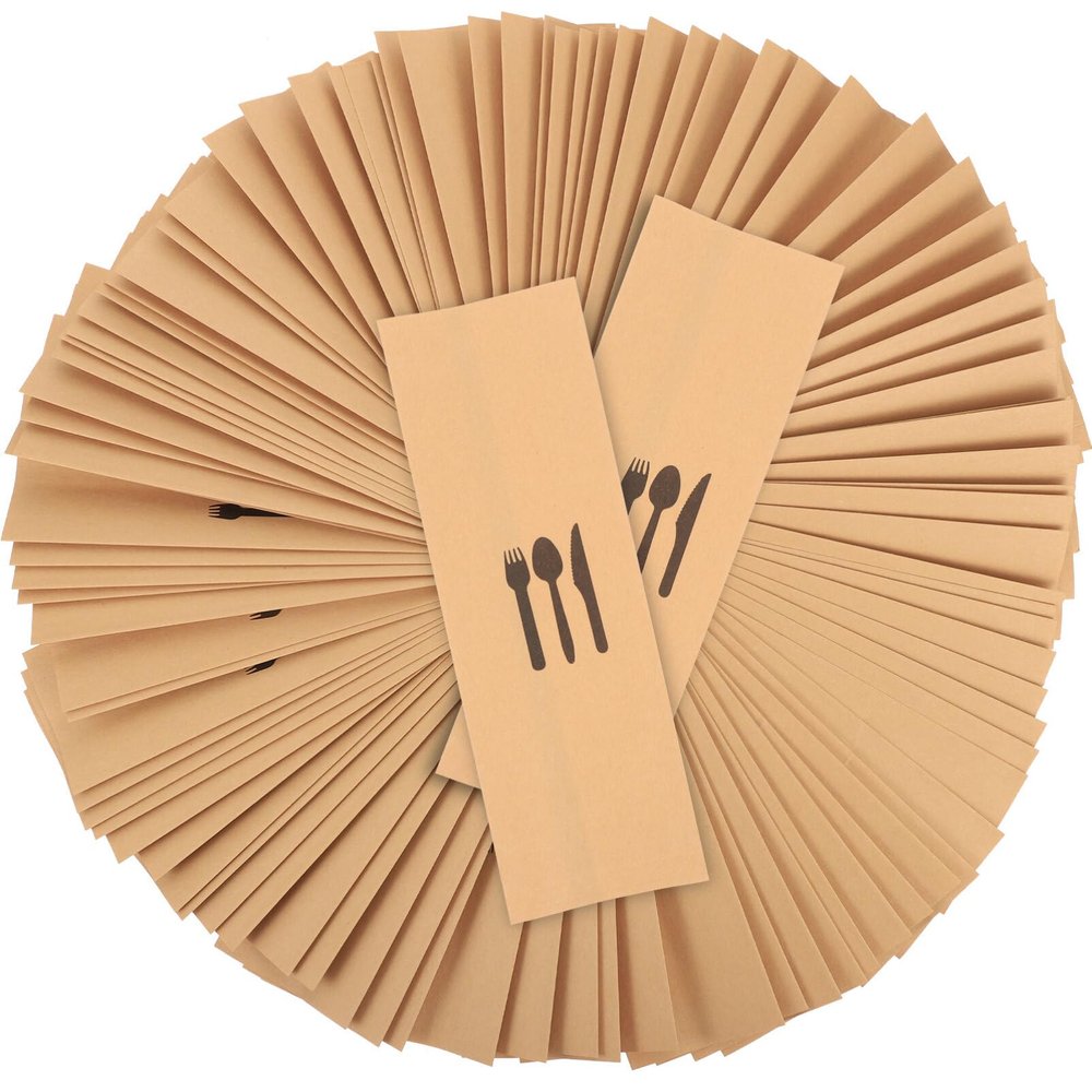 100pcs Kraft Paper Cutlery Set Wedding Rehearsal Dinner Decorations Silverware Sleeves Tableware Rehearsal Dinner Napkins Churro Bags Utensil Case Paper Bag Dinner Party Universal