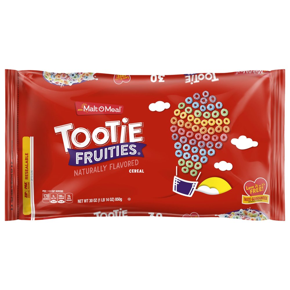 Malt-O-Meal Tootie Fruities Breakfast Cereal, Colorful and Fruity Cereal for the Family, Family Cereal Size, 30 OZ Resealable Cereal Bag