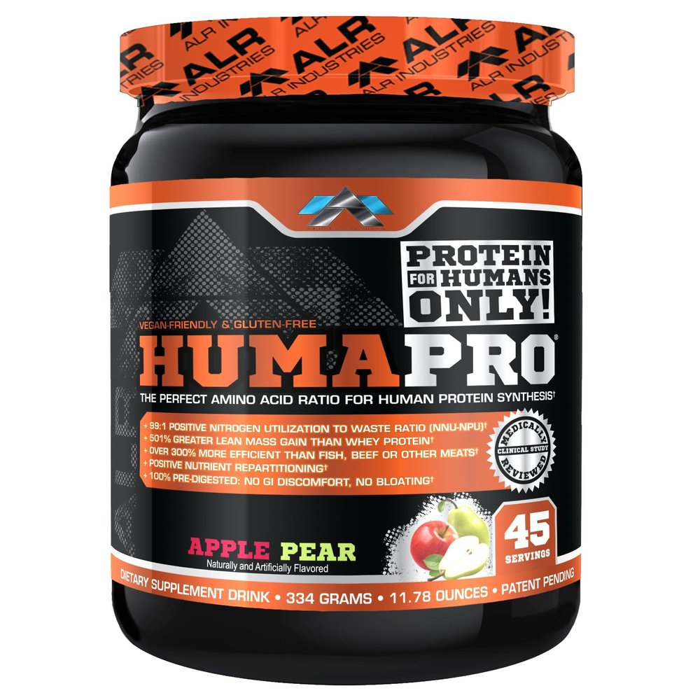 ALR Industries Humapro | Amino Acids Protein Matrix for Humans | 99% Utilization for Lean Muscle | Vegan, Gluten Free | 334g / 45 Servings (Apple Pear)