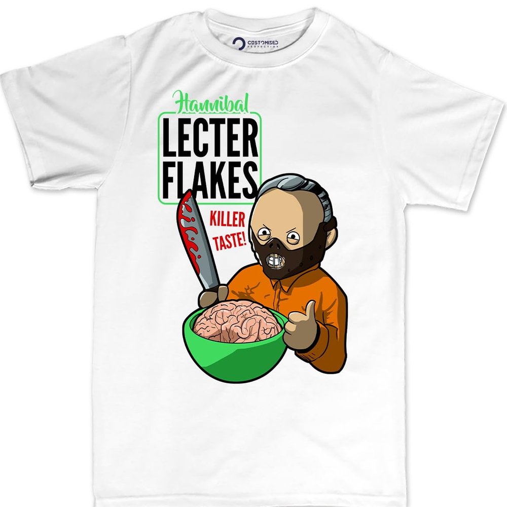 Funny Hannibal Lecter Flakes - Killer Taste Cereal T-Shirt for Men - Hannibal Merch - Cereal Killer Shirt - Supernatural Merch - Halloween Killers Shirt - Cereal Killer Bowl - Serial Killer Tshirt