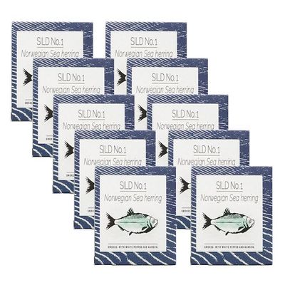 Fangst Smoked Herring | Canned Nordic Herring with White Pepper and Ramps | 10 x 100g Can