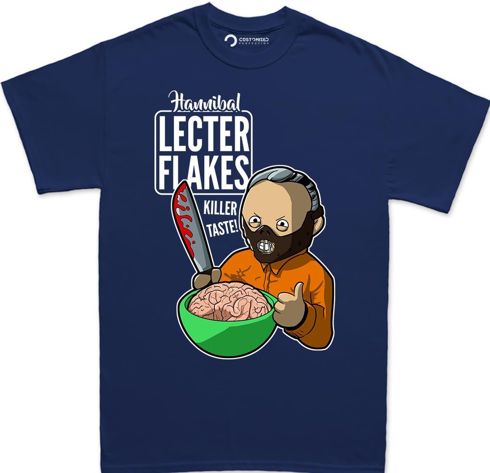 Funny Hannibal Lecter Flakes - Killer Taste Cereal T-Shirt for Men - Hannibal Merch - Cereal Killer Shirt - Supernatural Merch - Halloween Killers Shirt - Cereal Killer Bowl - Serial Killer Tshirt