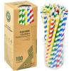 [10MM Wide] 10.25 Inch Extra Long Fat Sturdy Paper Drinking Straws for Smoothies, Milkshakes, Thick Frozen Drinks - 100 Counts, Colorful Stripes - Biodegradable view 1