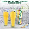 [10MM Wide] 10.25 Inch Extra Long Fat Sturdy Paper Drinking Straws for Smoothies, Milkshakes, Thick Frozen Drinks - 100 Counts, Colorful Stripes - Biodegradable view 3