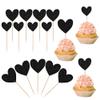 Rsstarxi 30 Pack Heart Cupcake Toppers Black Glitter Sweet Love Baby Shower Cupcake Picks for Bridal Shower Wedding Engagement Birthday Valentine's Day Party Cake Decorations Supplies