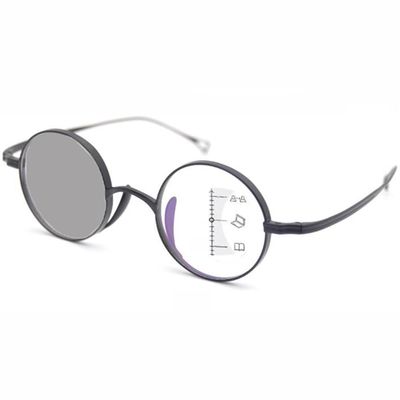 DOUKI Vintage Round Reading Glasses Multifocus Men, 1.0 Professor Readers Titanium, Photochromic Sunglasses Metal Light (Color : Black, Size : +3.0)