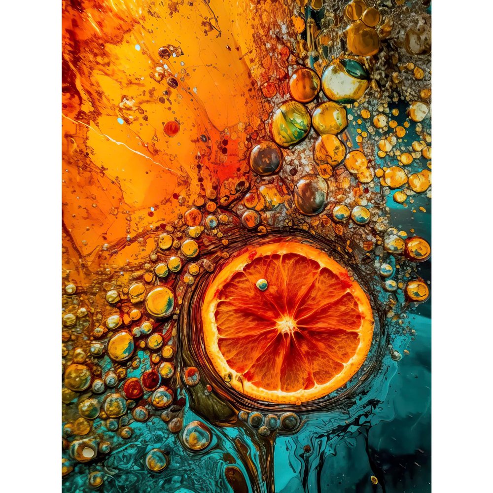 Artery8 Abstract Liquid Paint Dried Orange Fruit Slice Extra Large XL Wall Art Poster Print