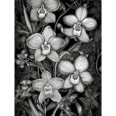 Artery8 White on Black Blooming Orchid Flower Plants Extra Large XL Wall Art Poster Print