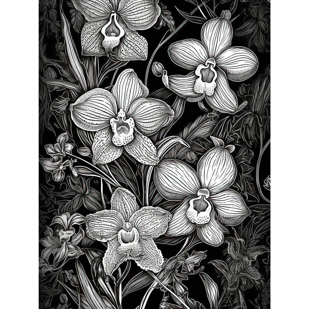 Artery8 White on Black Blooming Orchid Flower Plants Extra Large XL Wall Art Poster Print