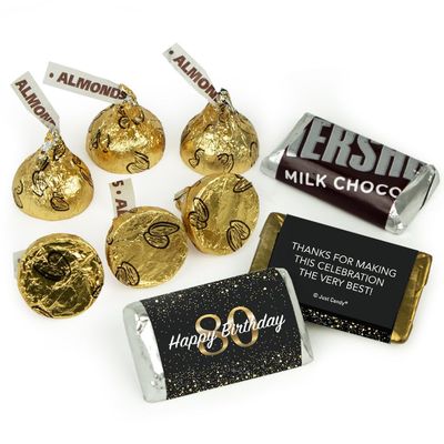 124 Pcs 80th Birthday Candy Party Favors Miniatures Chocolate & Gold Almond Kisses (1.52 lbs, Approx. 124 Pcs)
