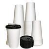 20 oz Disposable White Paper Coffee Cups with Black Flat Lids, Recyclable Hot/Cold Beverage Paper Drinking Cups with Lids for Tea, Water, Coffee, Travel, Picnic, Breakroom, Office (100 PACK) view 1