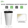 20 oz Disposable White Paper Coffee Cups with Black Flat Lids, Recyclable Hot/Cold Beverage Paper Drinking Cups with Lids for Tea, Water, Coffee, Travel, Picnic, Breakroom, Office (100 PACK) view 3