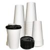20 oz Disposable White Paper Coffee Cups with Black Flat Lids, Recyclable Hot/Cold Beverage Paper Drinking Cups with Lids for Tea, Water, Coffee, Travel, Picnic, Breakroom, Office (400 PACK) view 1